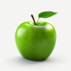 Green apple with water droplets on white background