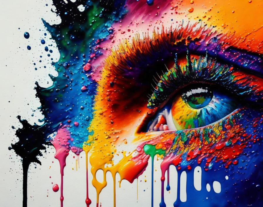 Colorful human eye painting on white background