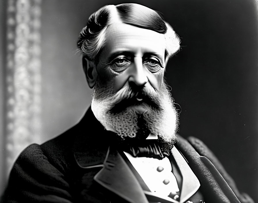 Elderly man in formal attire with white beard in vintage black and white photo