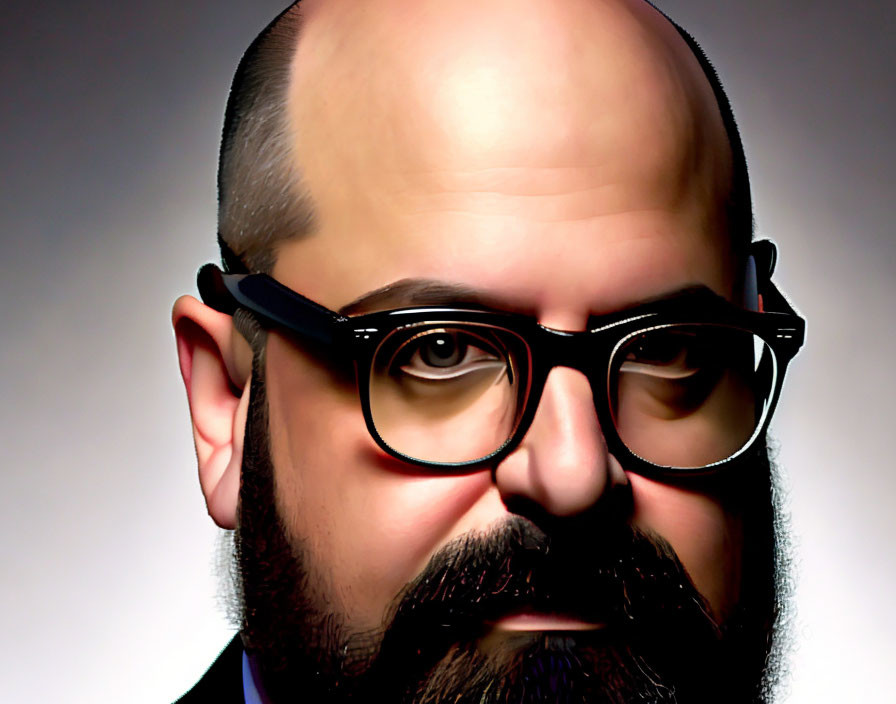 Bald Person with Full Beard and Glasses on Gradient Background