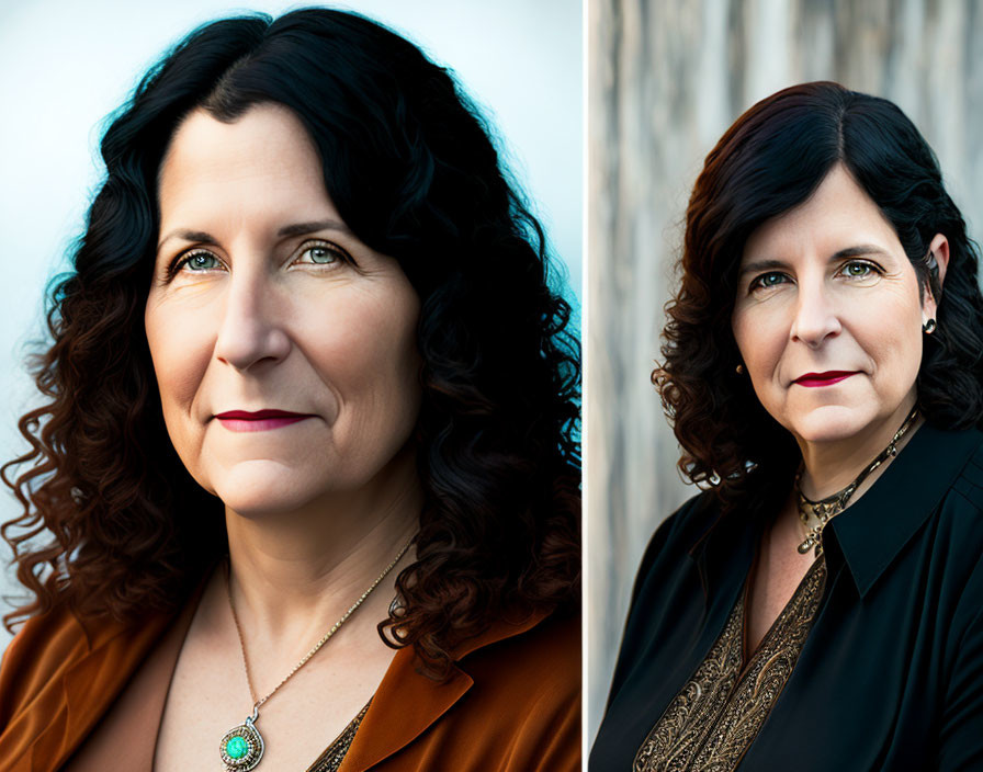 Diptych featuring woman with curly hair in different angles