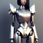 Female Android in Silver Armor with Intricate Joint Designs