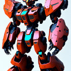 Detailed 3D Illustration of Red and Blue Mecha Robot with Elaborate Armor and Wings