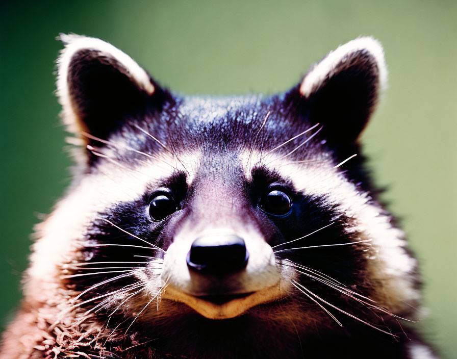 Detailed Close-Up of Raccoon's Focused Face and Fur Texture