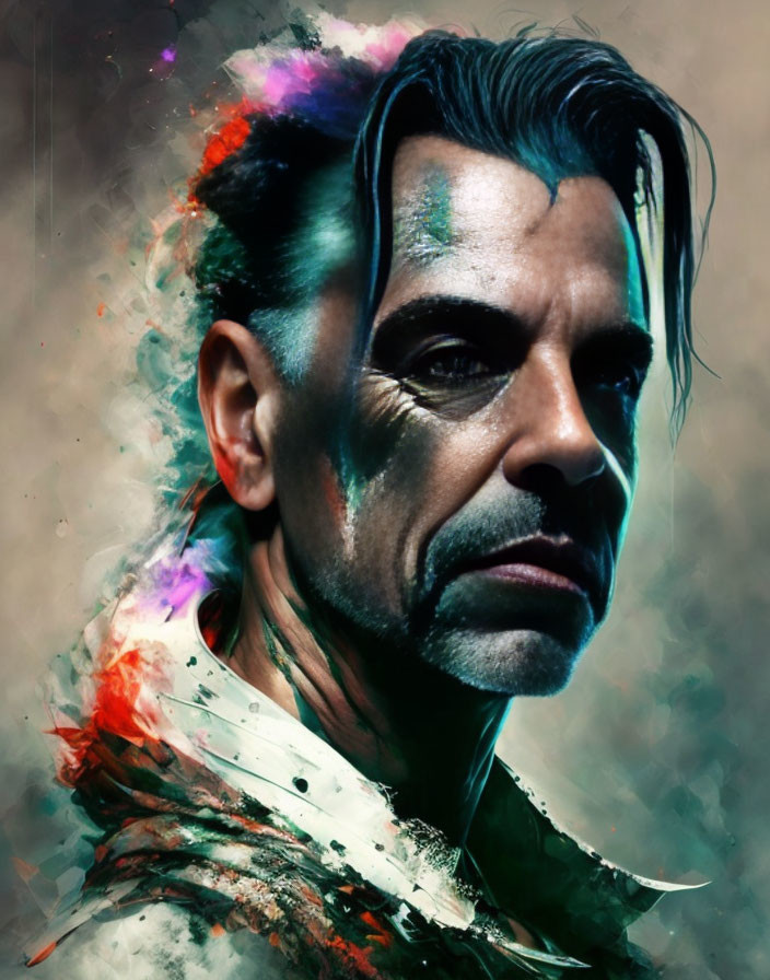Colorful Stylized Portrait of Smiling Man with Slicked-Back Hair