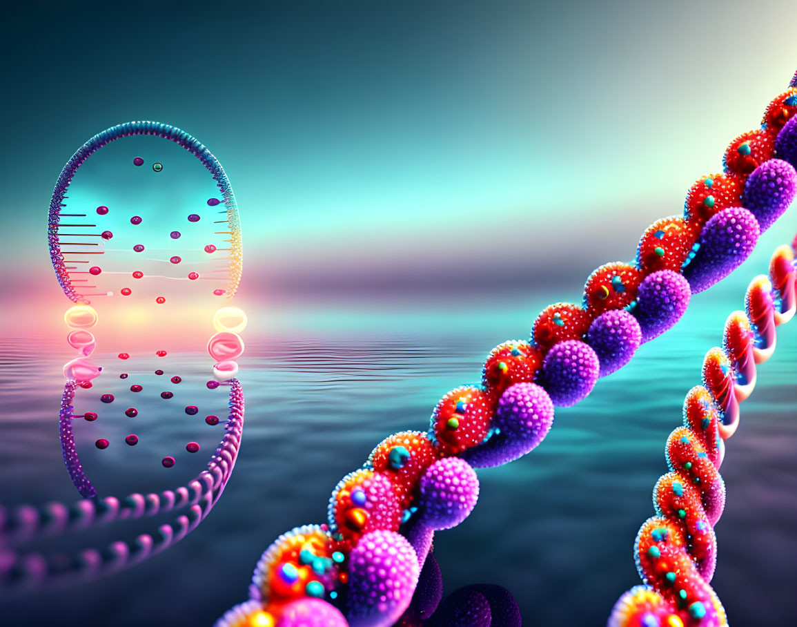 Detailed 3D DNA Double Helix Illustration with Molecular Interactions