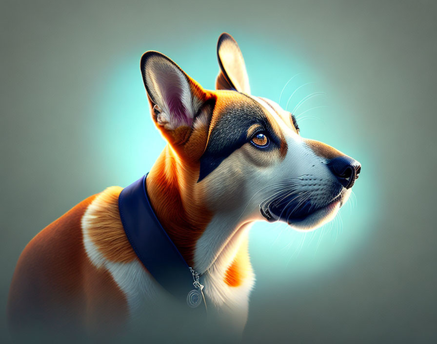 Fluffy Corgi with Blue Collar in Soft-focus Setting