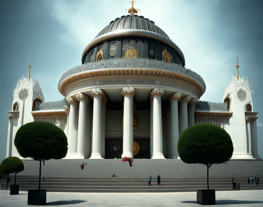 Neoclassical building with grand dome and columned entrance