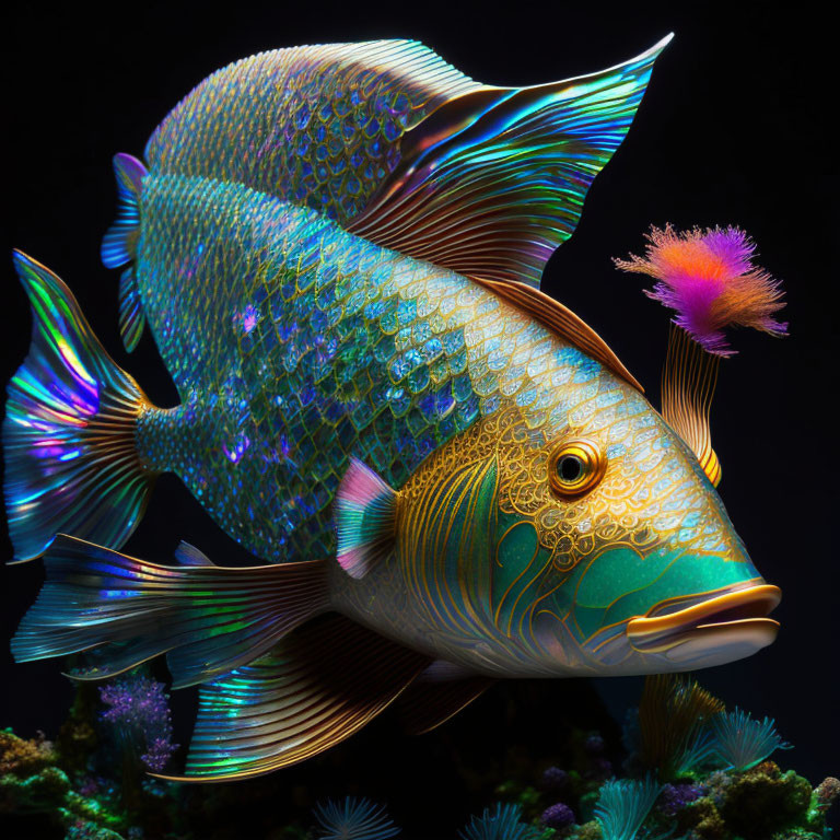 Colorful Tropical Fish in Dark Aquatic Setting