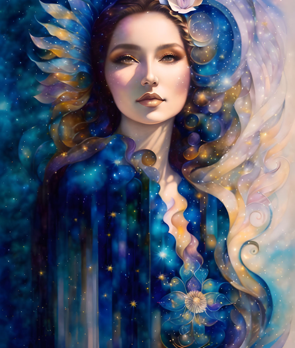 Celestial and Floral Themed Portrait of a Woman