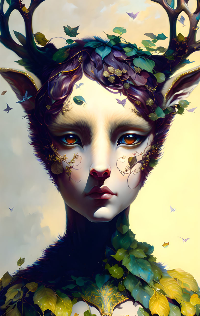 Humanoid with Deer-Like Antlers and Autumnal Theme