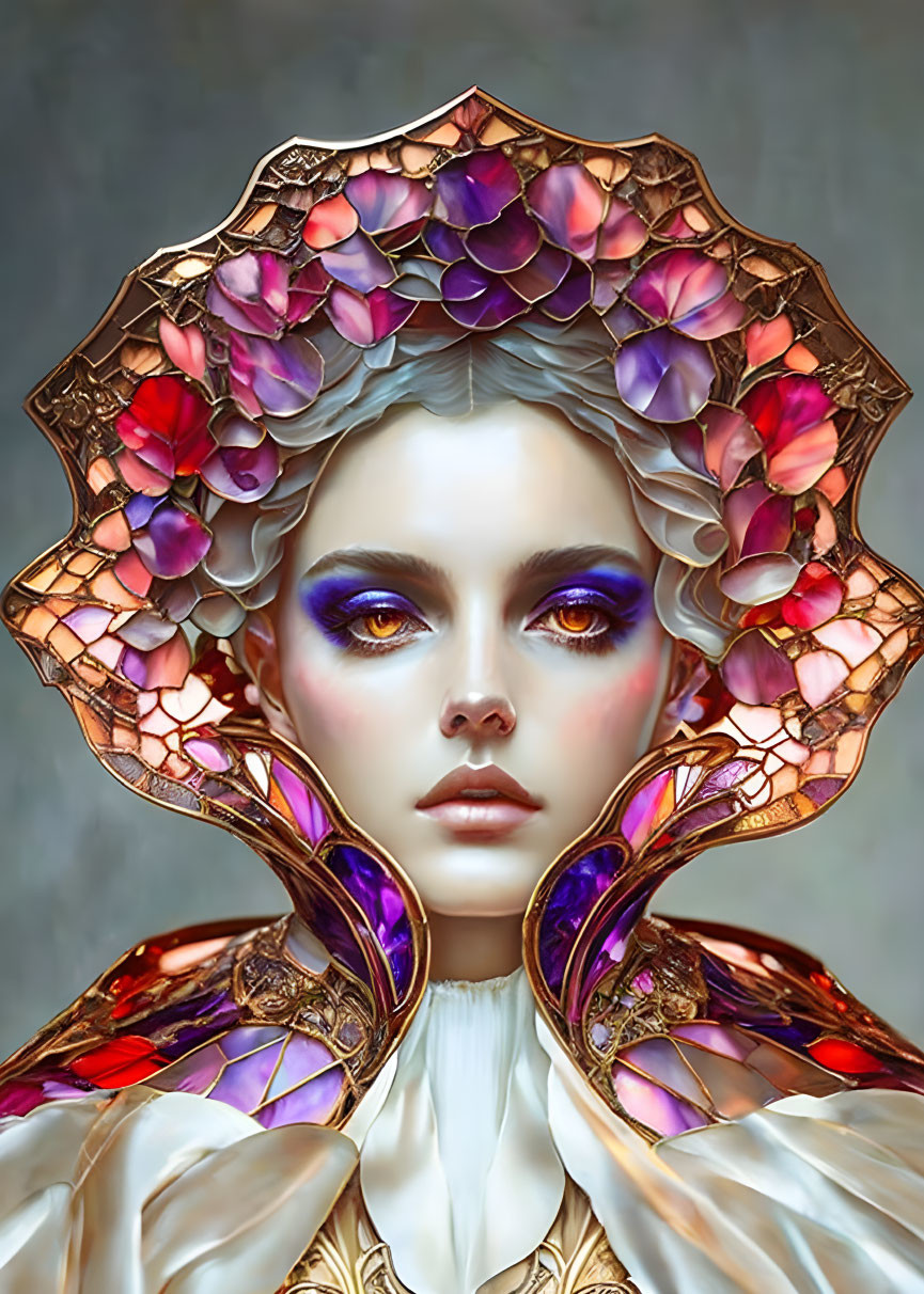 Digital Artwork of Woman with Purple Flower Headdress