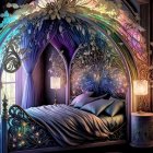 Luxurious Fantasy Bedroom with Canopy Bed and Peacock Decor