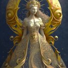 Ethereal female figure with golden crown in cosmic setting