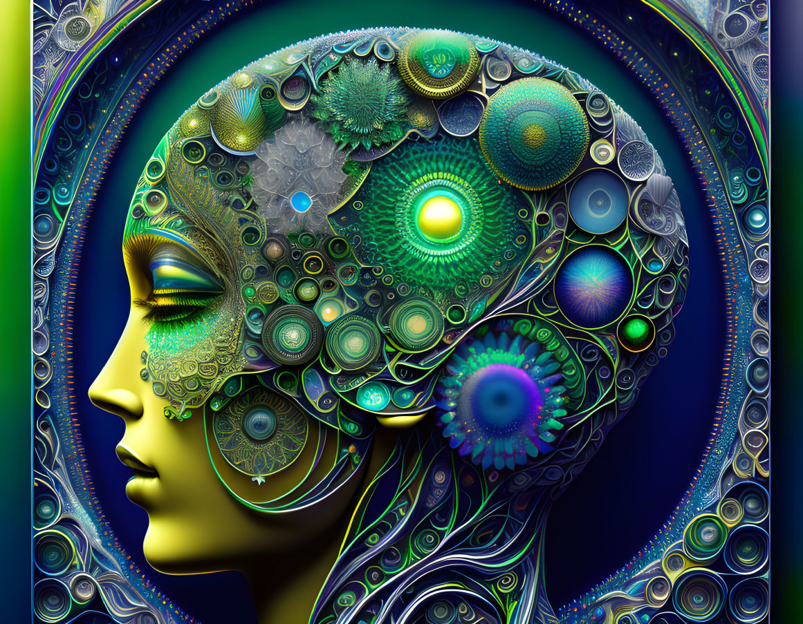 Colorful Stylized Human Head with Cosmic Patterns