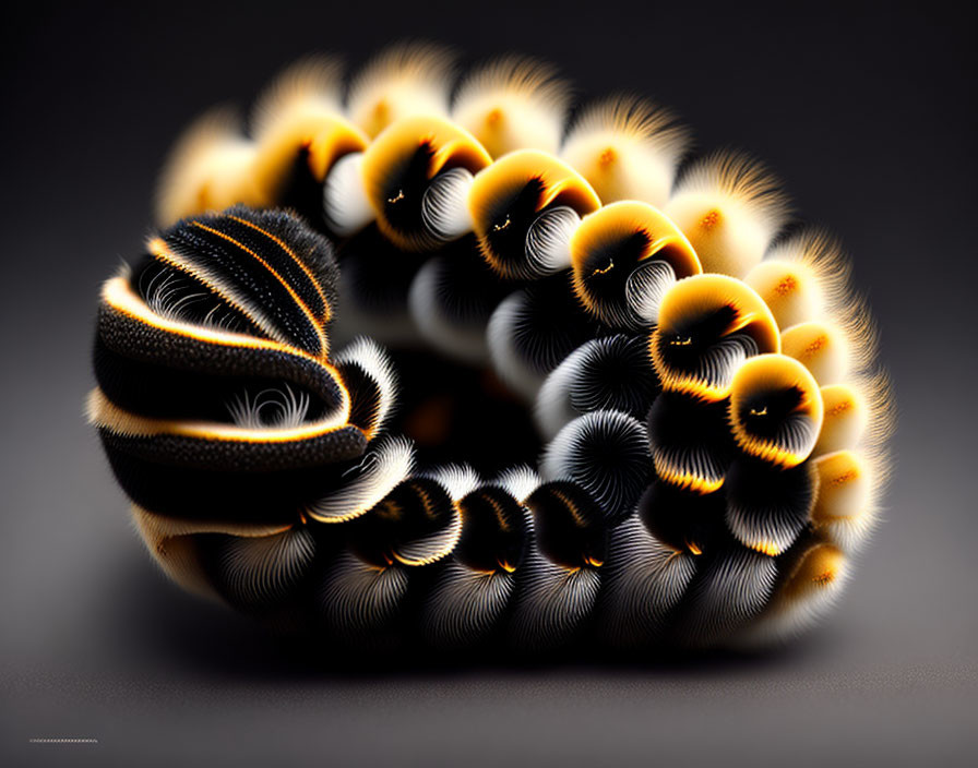 Yellow and Black Fractal Snake Form on Gray Background