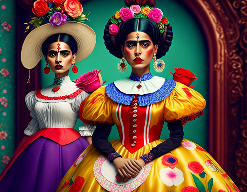 Vibrant Mexican dresses with Frida Kahlo-inspired hairstyles