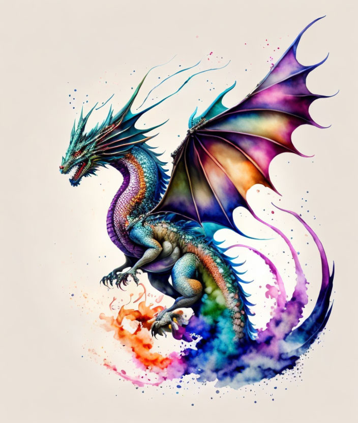 Vibrant Mythical Dragon Artwork with Iridescent Wings