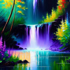 Vibrant painting of a colorful waterfall scene