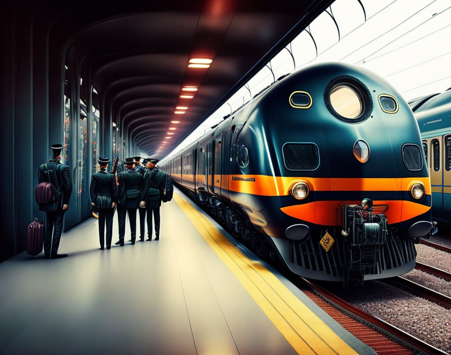 Train conductors on platform as classic train arrives