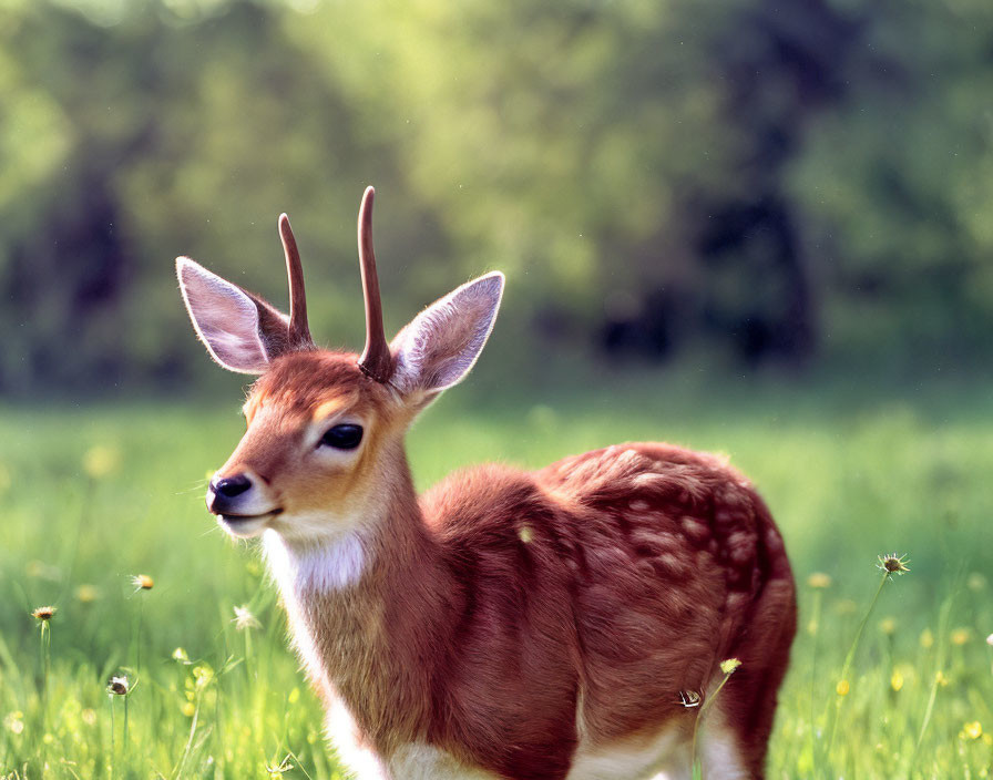 Brown and White Fur Antelope in Sunlit Field with Green Grass