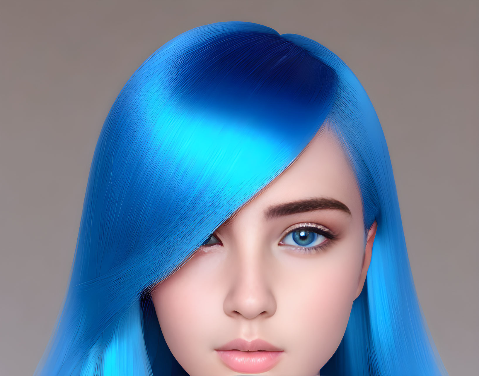 Vibrant blue hair and eyes in digital artwork