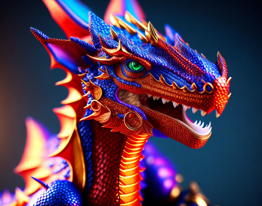 Colorful Dragon Illustration with Blue Scales and Green Eyes