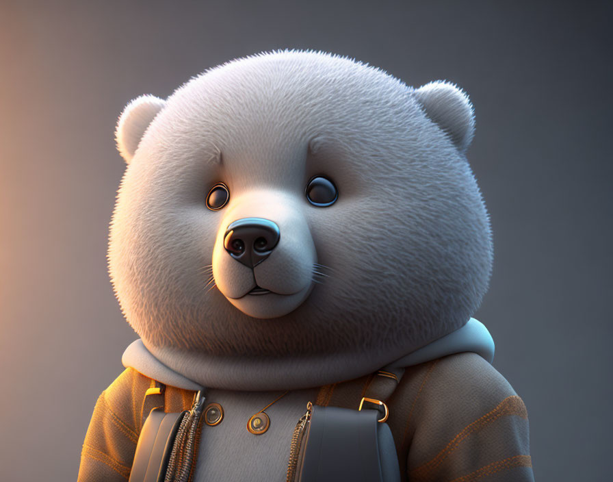 Anthropomorphic bear 3D illustration in stylish attire on gray background