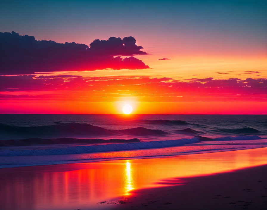 Scenic beach sunset with pink and orange sky