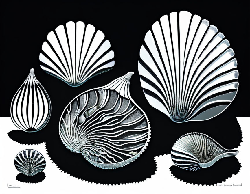 Monochrome seashell patterns on contrasting backdrop