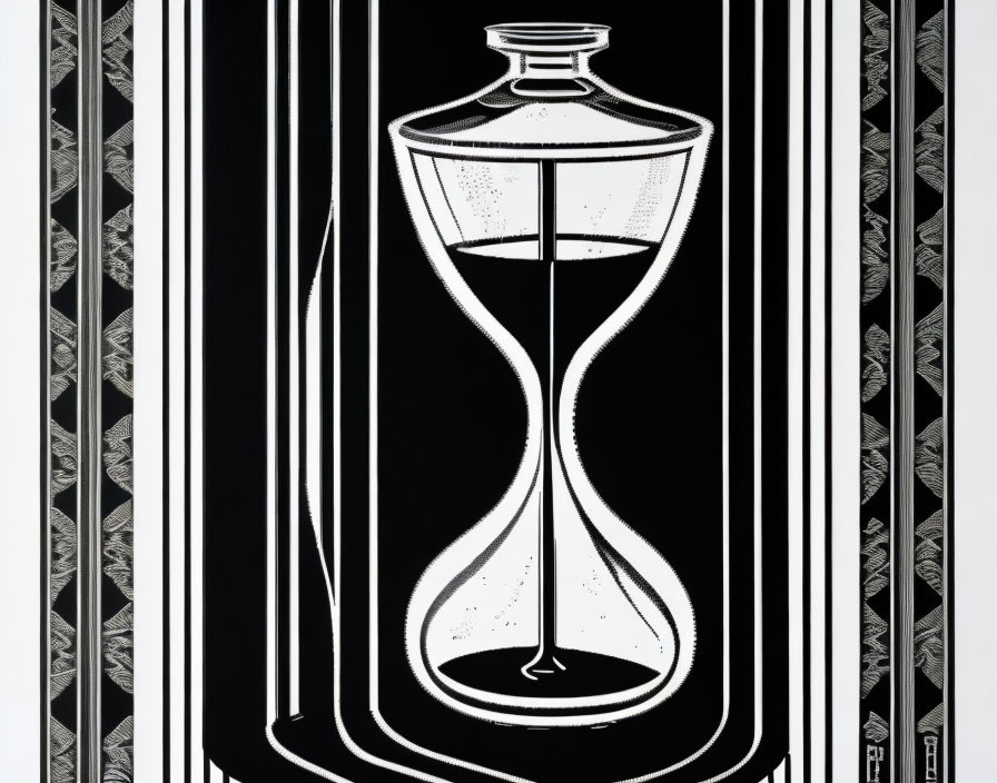 Monochrome hourglass with intricate frame design