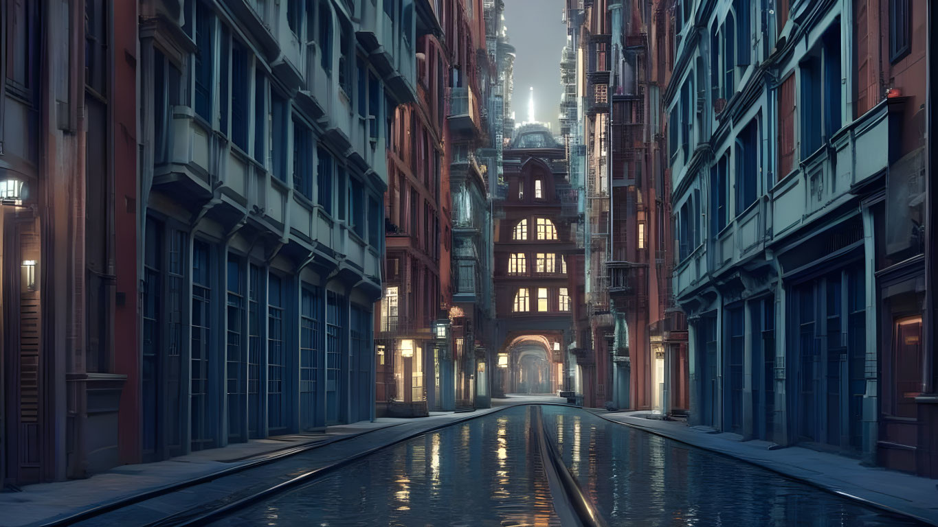 Historic Buildings Along Tranquil Urban Canal at Twilight