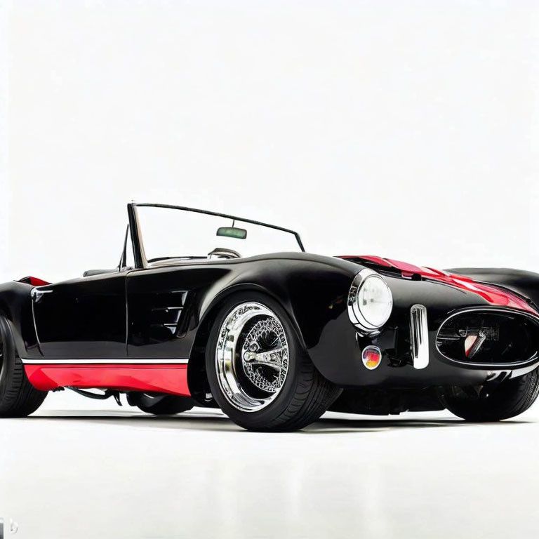 Vintage Black Convertible Sports Car with Red Trim and Chrome Wheels