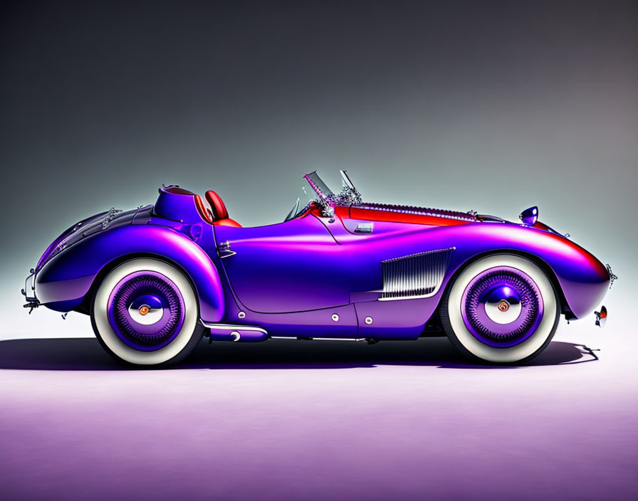 Vintage Purple Classic Car with Chrome Accents and Open-Top Design