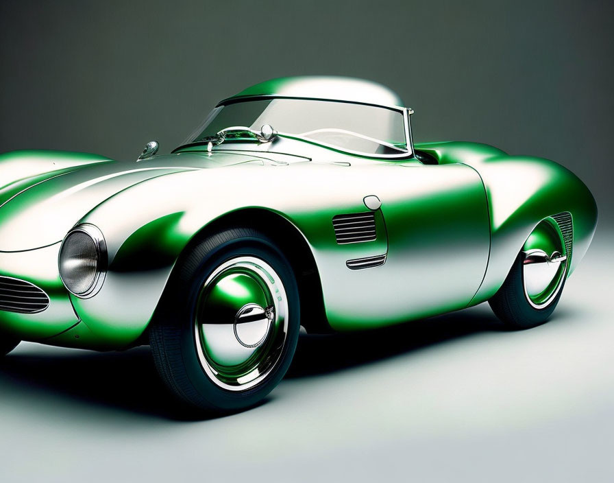 Vintage Green Sports Car with Chrome Details and Classic Design