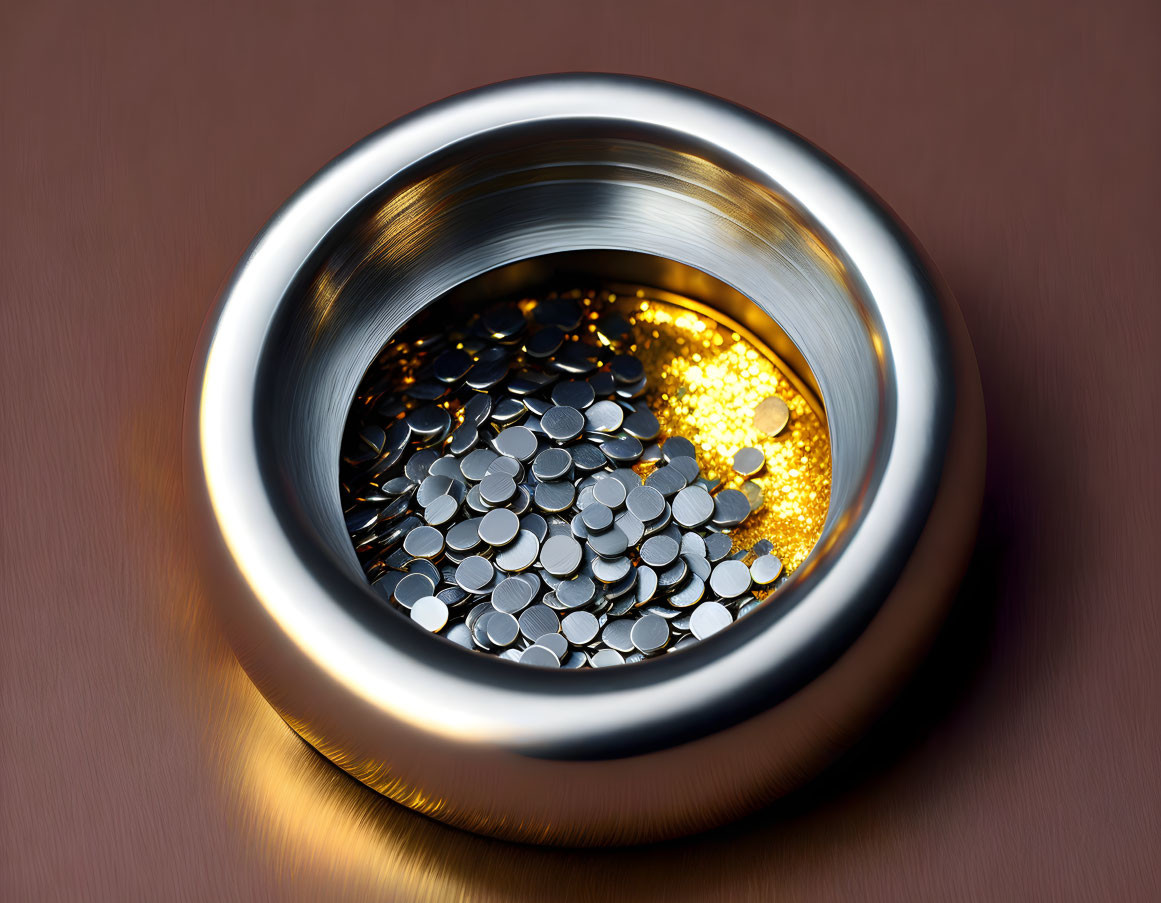 Metal hatch open showcasing shiny coins in golden light