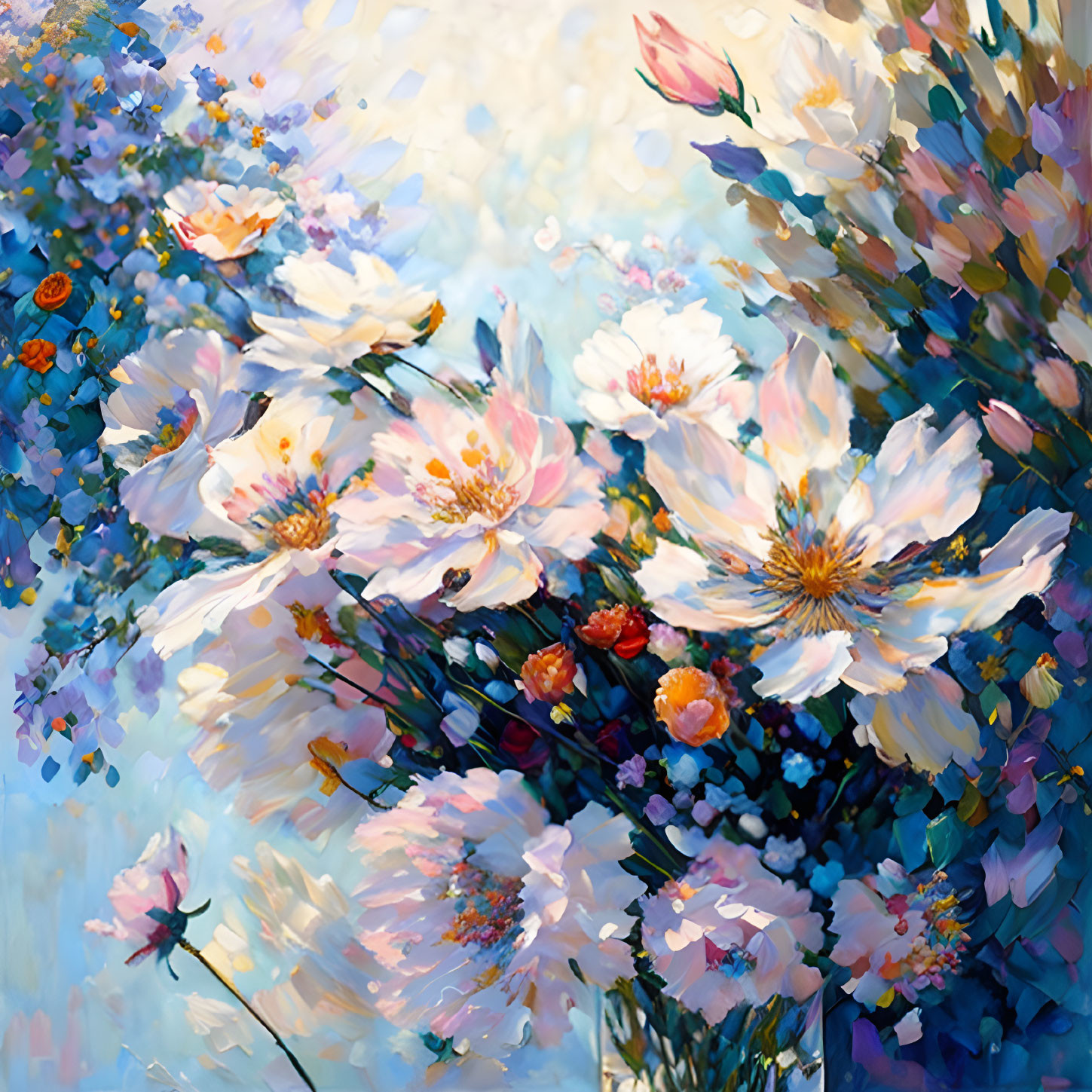 Vibrant Flowers in Impressionistic Style with Broad Brushstrokes