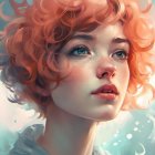 Vibrant red-haired woman in surreal celestial portrait