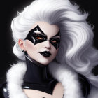 Stylized digital portrait of woman with white hair and bold eye makeup