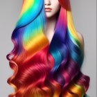 Vibrant digital art: Woman with rainbow hair transition.