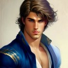 Man with Wavy Hair in Blue & Gold Jacket Portrait