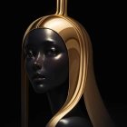 Golden-skinned female figure with metallic hair in dramatic lighting