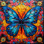 Colorful Blue Butterfly Artwork on Warm Mosaic Background