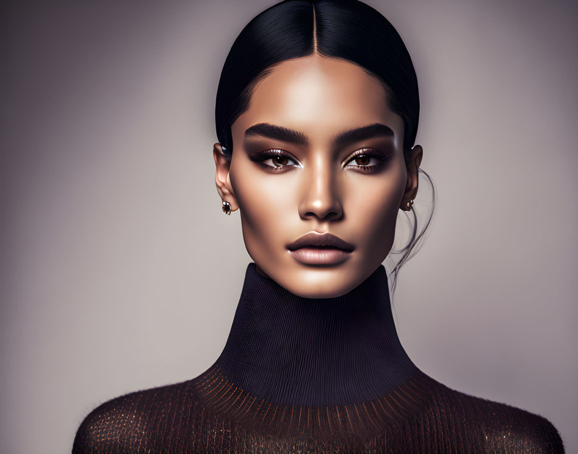 3D rendering of woman with sleek hair and striking makeup