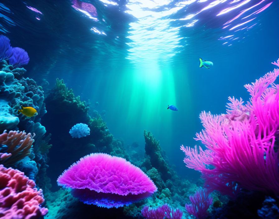 Colorful Coral and Sunbeams in Underwater Scene