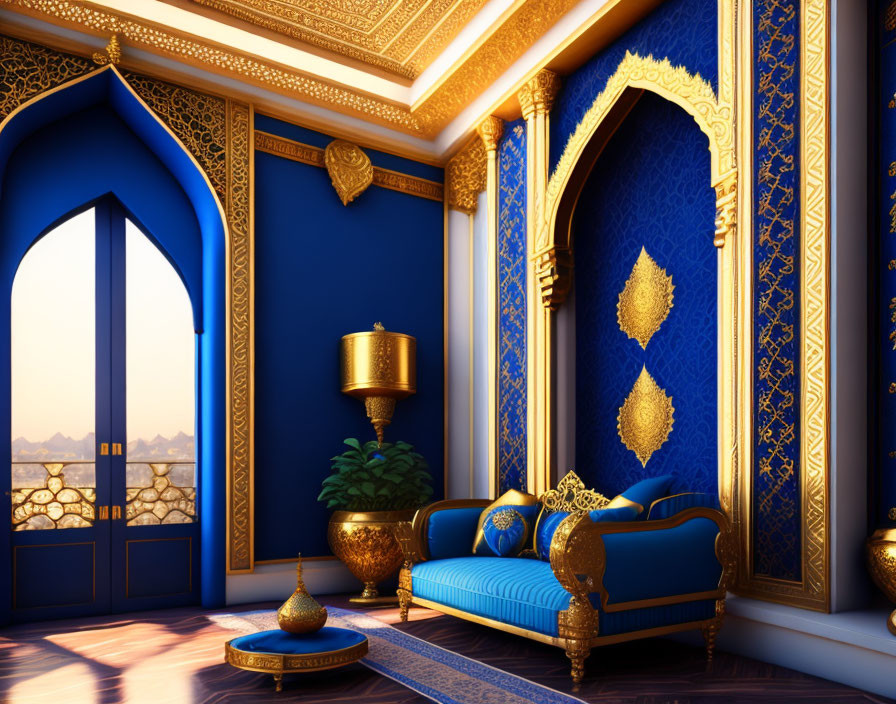 Opulent Blue and Gold Interior Design with Eastern Influence