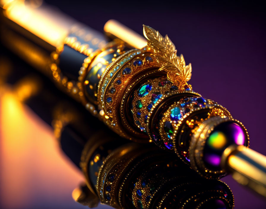 Luxurious Jewel-Encrusted Pen on Purple Gradient Background