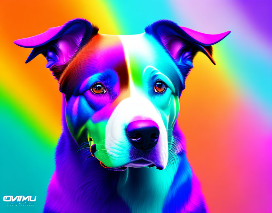 Colorful Psychedelic Dog Portrait with Rainbow Hues