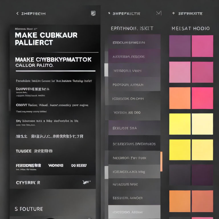 Multilingual text and colorful palette design guide.