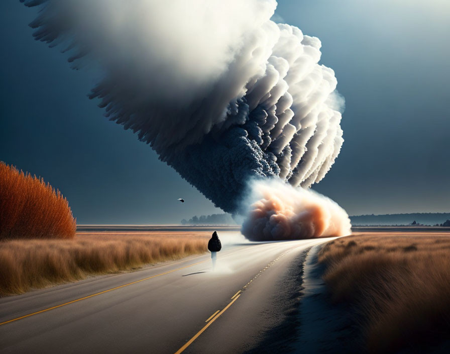 Person Observing Surreal Cloud Formation Resembling Breaking Wave